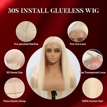 Glueless Lace 13x4 Frontal Wig Color Blonde(613) Straight Density 200 Wear and Go Human Hair Wig
