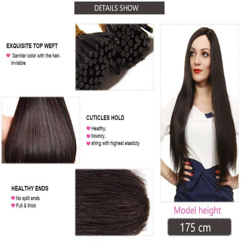 Ustar 100% Human Hair Quality I Tip Straight Hair Extensions #1B
