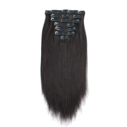 Clip In Premium Hair Extensions Straight High Quality 100% Human Hair – Natural Black, Heat Styleable, Easy Clip-In