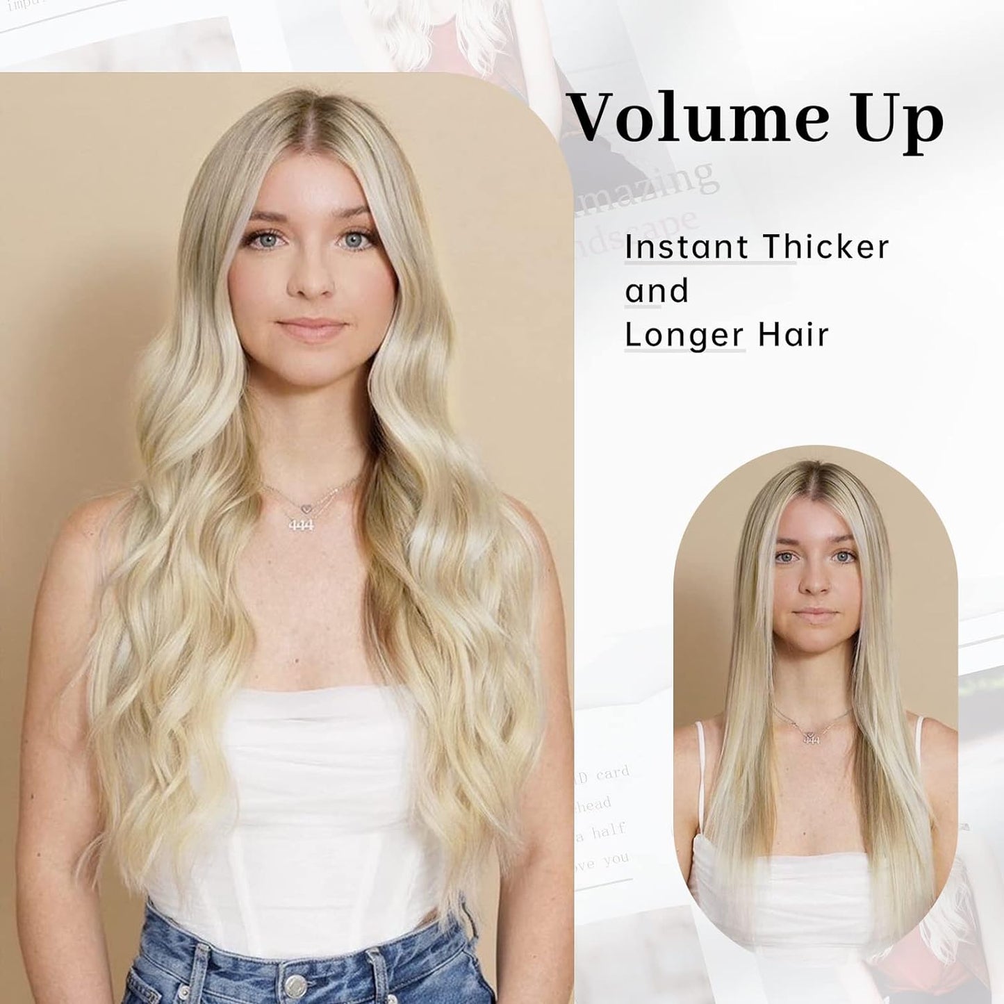 Halo Hair Extensions Invisible Wire Clip on Synthetic Wavy Hair Clip Ins 24 Inch – Lightweight, Easy Install, Natural Look