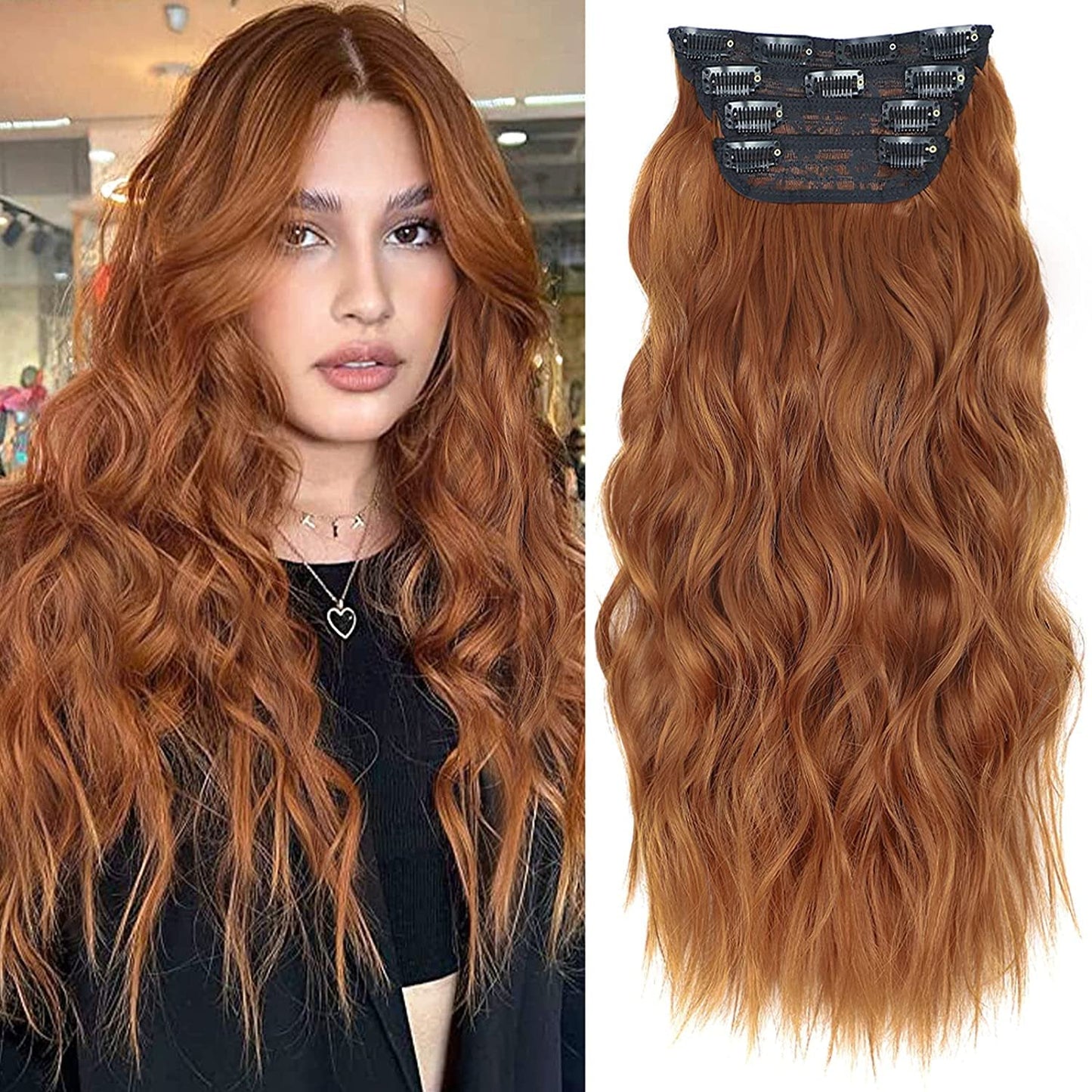 Clip in Long Wavy Synthetic Hair Extension 20 Inch 4PCS 180g Thick Hairpieces Fiber Double Weft Hair for Women – 23 Colors