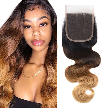 4X4 Lace Closure Body Wave Ombre (1B/427) 100% Human Hair Closure – Transparent Lace, Natural Roots