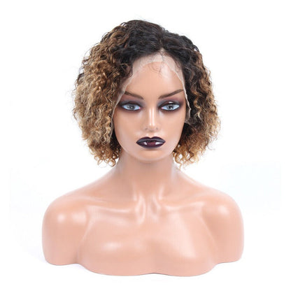 Ombre 1B/30/27 Curly Wig – 13x4 Lace Front 100% Human Hair Free Part