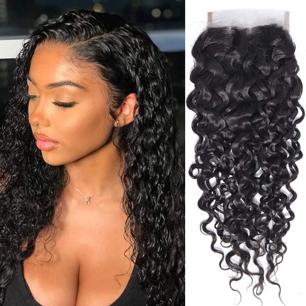 4x4 Lace Transparent Lace Closure Natural Wave Virgin Natural Human Hair | Bleached Knots, Free Part