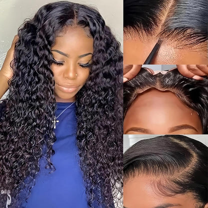 5x5 Lace Wear to Go Glueless Wig Water Wave  Closure Wig 100 Virgin Human Hair Natural Color Swiss Lace, Skin-melt Lace