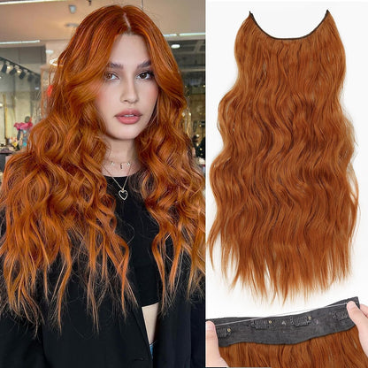 Halo Hair Extensions Invisible Wire Clip on Synthetic Wavy Hair Clip Ins 24 Inch – Lightweight, Easy Install, Natural Look