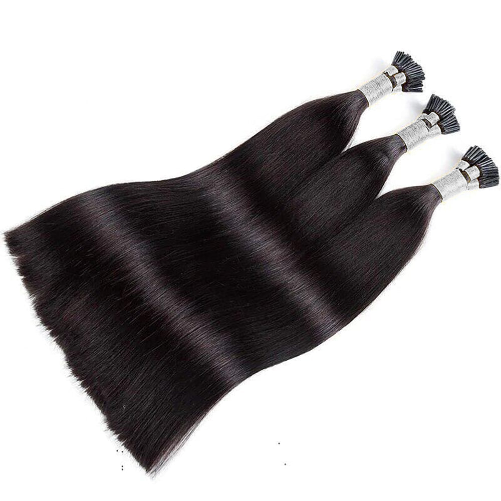 I-tip Double Drawn Hair Extensions Natural Black Straight – 100% Human Hair, Fuller & Thicker, 18"-24"