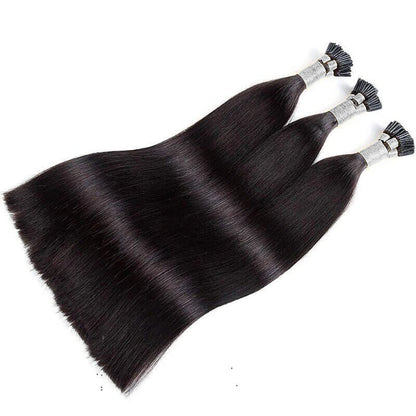 I-tip Double Drawn Hair Extensions Natural Black Straight – 100% Human Hair, Fuller & Thicker, 18"-24"