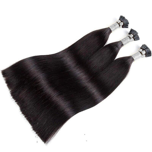 I-tip Double Drawn Hair Extensions Natural Black Straight – 100% Human Hair, Fuller & Thicker, 18"-24"