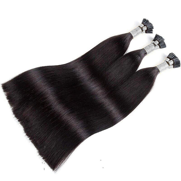 I-tip Double Drawn Hair Extensions Natural Black Straight – 100% Human Hair, Fuller & Thicker, 18"-24"