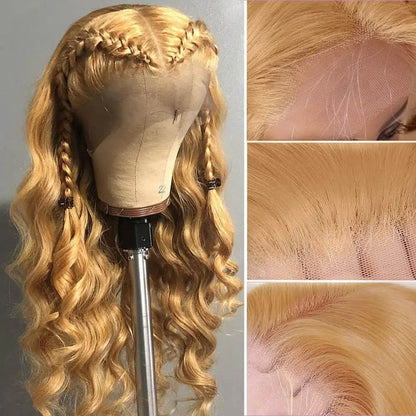 Transparent Lace 13X4 Frontal Wig Color Honey Blonde (#27) Body Wave  200 Density 100 Remy Human Hair Honey Blonde