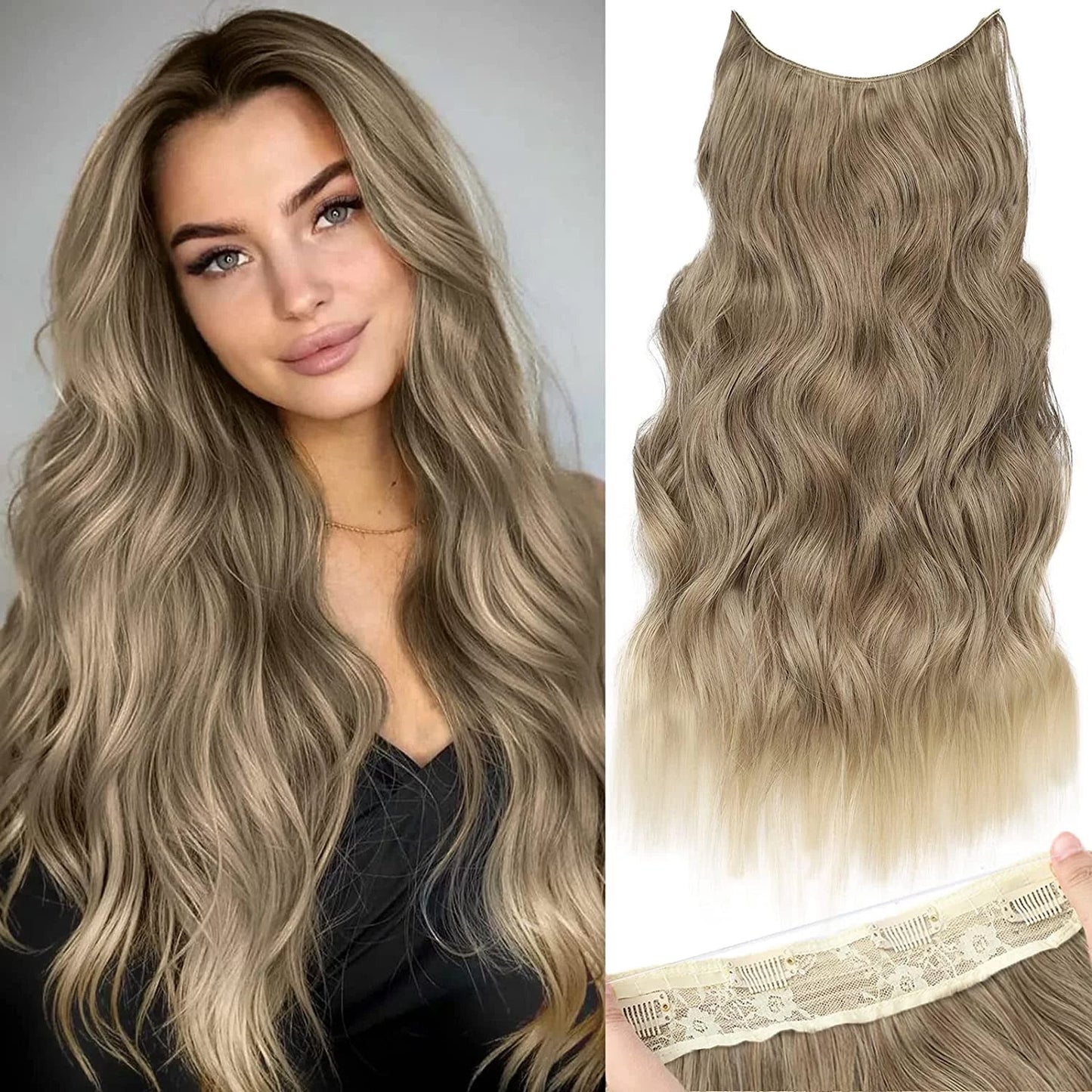 Halo Hair Extensions Invisible Wire Clip on Synthetic Wave Clip Ins Hair 20 Inch – Lightweight, Easy Install, Natural Look