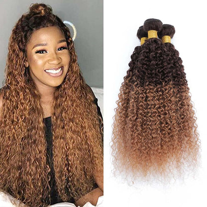 Ombre Dark to Light Brown (4/30) Jerry Curl 100% Virgin Human Hair Bundles | Natural Brown Gradient