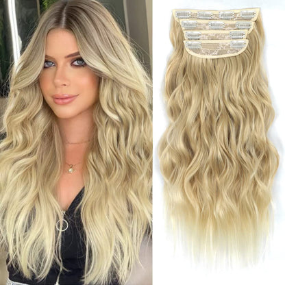 Clip in Long Wavy Synthetic Hair Extension 20 Inch 4PCS 180g Thick Hairpieces Fiber Double Weft Hair for Women – 23 Colors