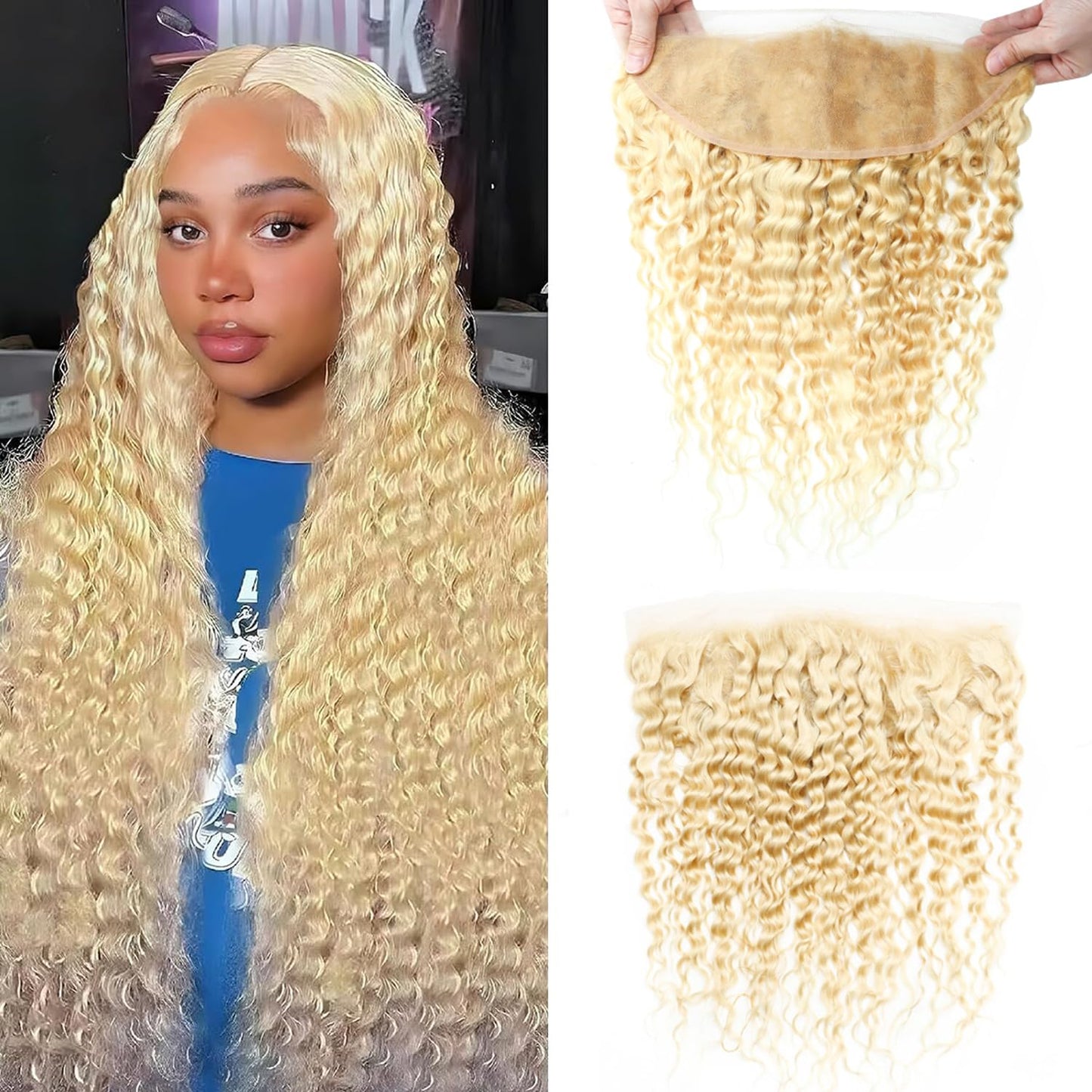 13x4 HD Lace Frontal 613 Blonde Deep Wave 100% Human Hair Swiss Lace, Skin-melt Lace, Invisible Lace – Ear to Ear