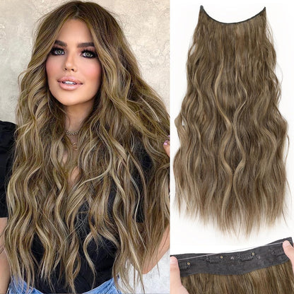 Halo Hair Extensions Invisible Wire Clip on Synthetic Wavy Hair Clip Ins 24 Inch – Lightweight, Easy Install, Natural Look