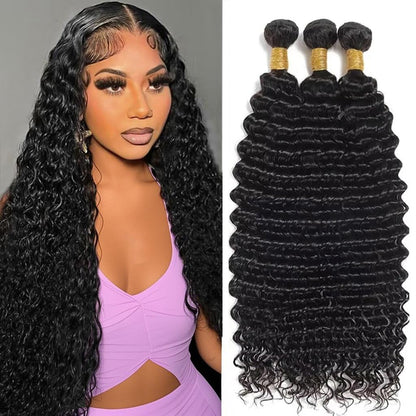 Natural Black Mink Deep Wave Hair Bundles – 100% Unprocessed Virgin Remy Human Hair