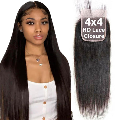 4x4 HD Lace Closure Straight – 100% Unprocessed Brazilian Virgin Human Hair | Pre-Plucked, Skin-Melt HD Lace