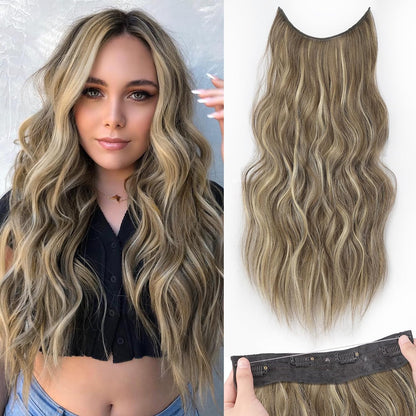 Halo Hair Extensions Invisible Wire Clip on Synthetic Wavy Hair Clip Ins 24 Inch – Lightweight, Easy Install, Natural Look