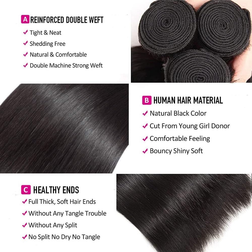 Holiday Deals : 3 bundles Straight Natural black Affordable hair 100 Human Hair on sale