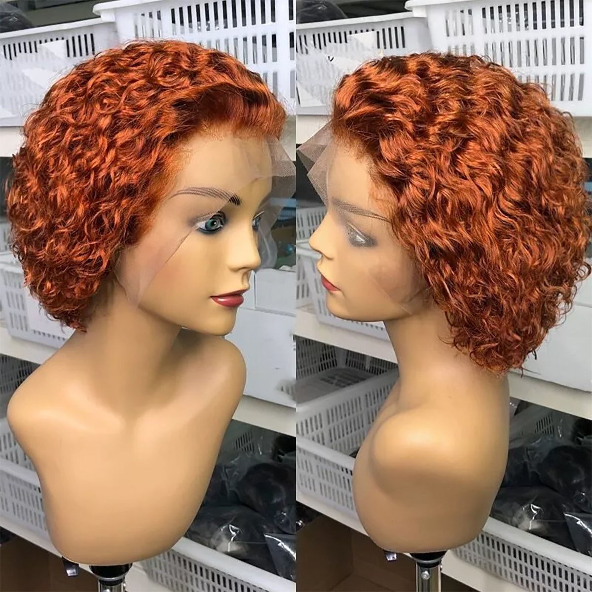 Orange Short Curly Bob Wig – 13x1 Lace Front 100% Human Hair