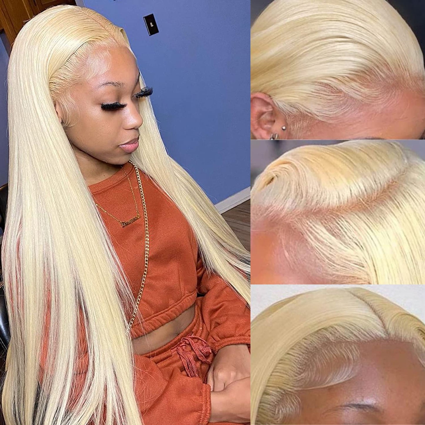 13x4 Lace Frontal Wig Color Blonde(613) Straight Wig 100% Human Hair