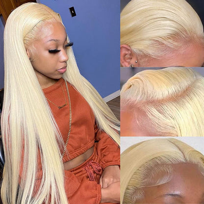 13x4 Lace Frontal Wig Color Blonde(613) Straight Wig 100% Human Hair