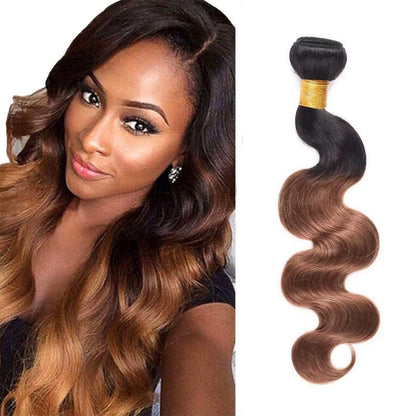 Ombre 1B/30 Body Wave 100% Human Hair Bundles | Black to Auburn Two-Tone Gradient