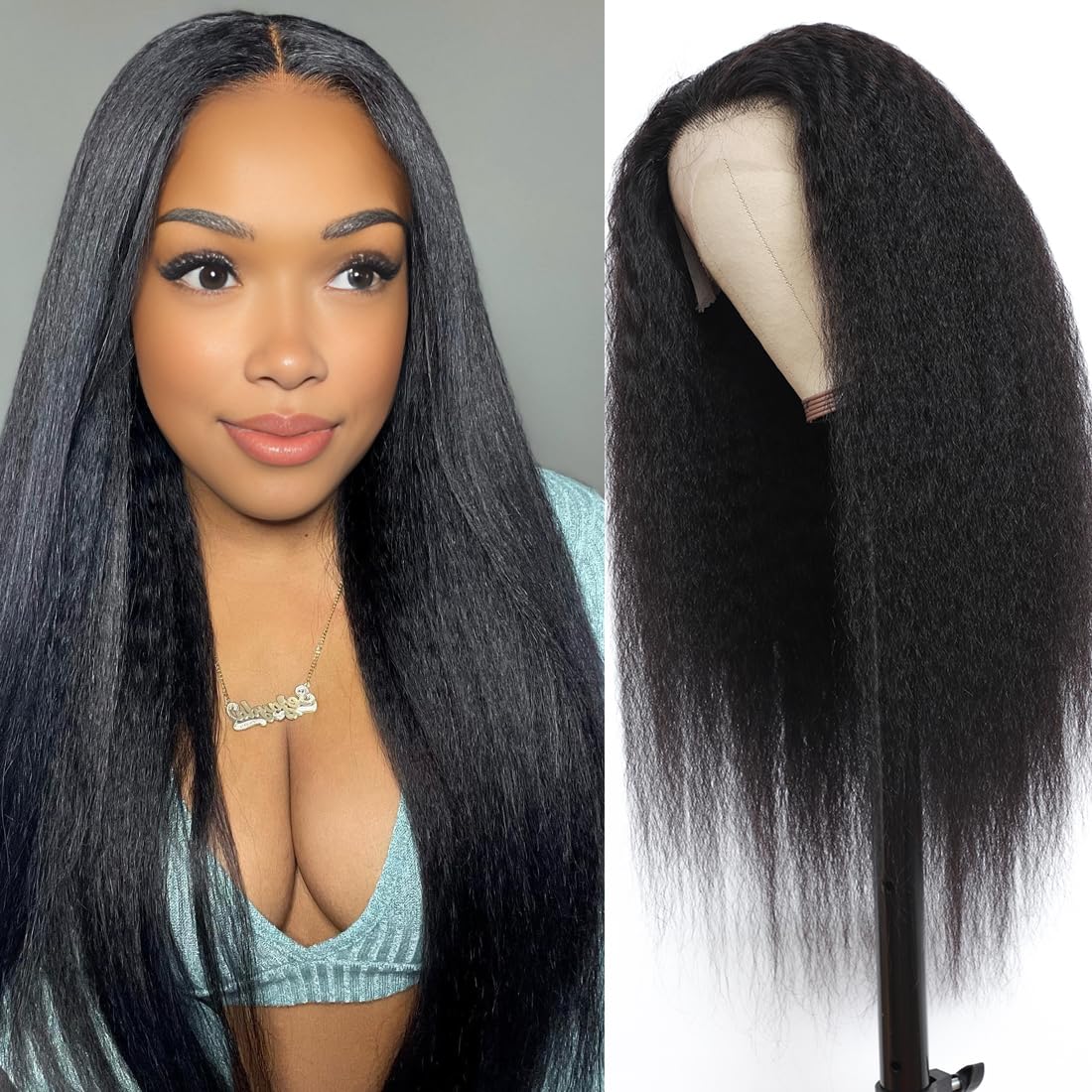 13X4HD Full Lace Frontal Wig Kinky Straight 200 Density 100% Human Hair , Swiss high-definition (HD) Lace, Skin-melt Lace, Invisible Lace