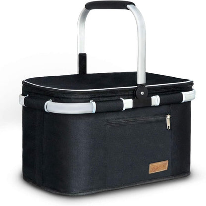 LIQING 35L Large Picnic Basket Shopping Travel Camping Grocery Bags 2 Layers of Internal Pockets Leak-Proof and Insulated Folding, Internal Support Does Not Collapse