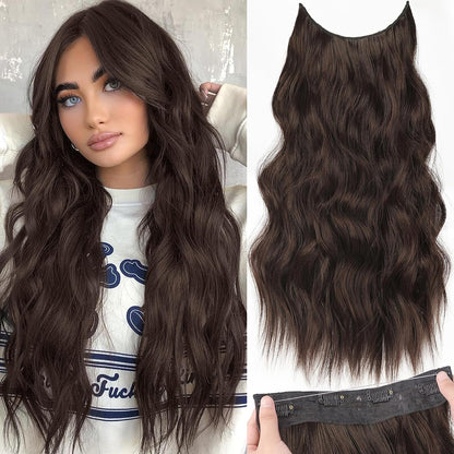 Halo Hair Extensions Invisible Wire Clip on Synthetic Wave Clip Ins Hair 20 Inch – Lightweight, Easy Install, Natural Look