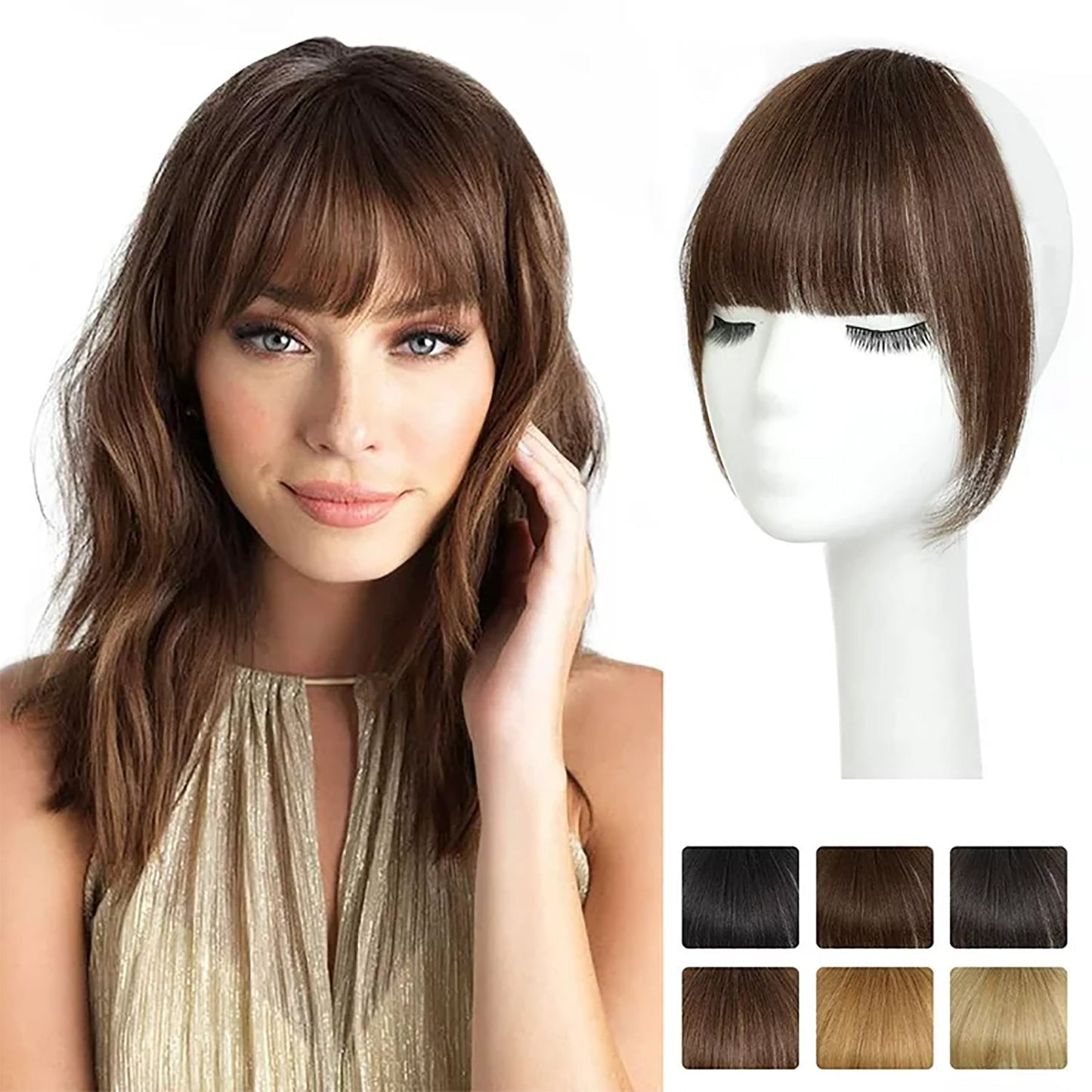Wispy Clip in Bangs 100% Unprocessed Human Hair Extensions Curved Bangs Clip on Hair for Women Fringe with Temples Hairpieces for Daily Wear 9 Colors – Natural Look