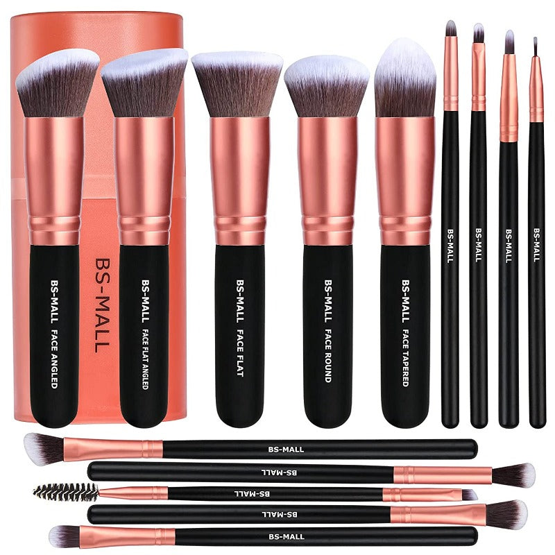 BS-MALL 14 Pcs Makeup Brushes  Set Rose Golden With Case Premium Synthetic Brushes