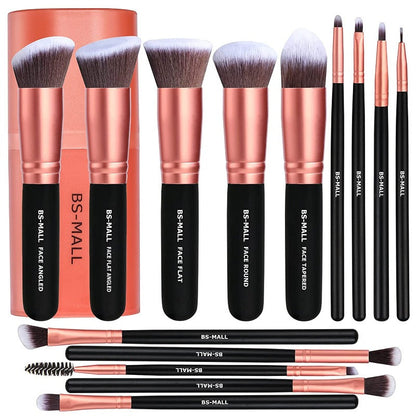 BS-MALL 14 Pcs Makeup Brushes  Set Rose Golden With Case Premium Synthetic Brushes