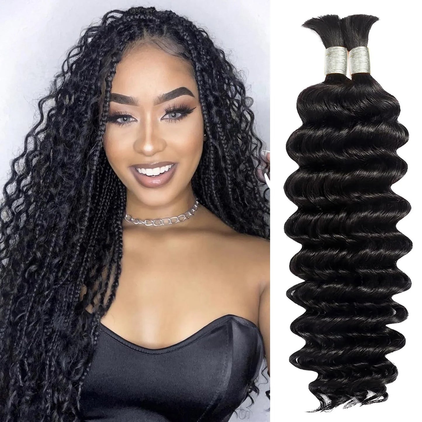Better Hair, Less Money Color Natural Black Human Braiding Hair Deep Wave Bulk 100% HumanMink Hair 100g/bundle 18-22 inch