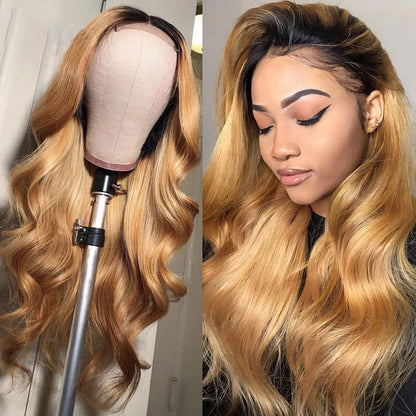 1B/27 Body Wave 4x4 Lace Closure Wig Ombre Color 100% Humanwig virgin remy hair