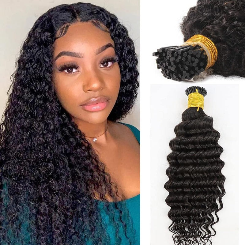 I-tip Premium Hair Extensions Natural Black Straight, Deep Wave, Kinky Straight – 100% Human Hair, Pre-Bonded