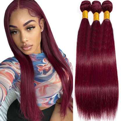 Burgundy (#99J) Straight 100% Virgin Human Hair Bundles | Bold Color & Silky Smooth | Single Donor Cuticle Intact 100g