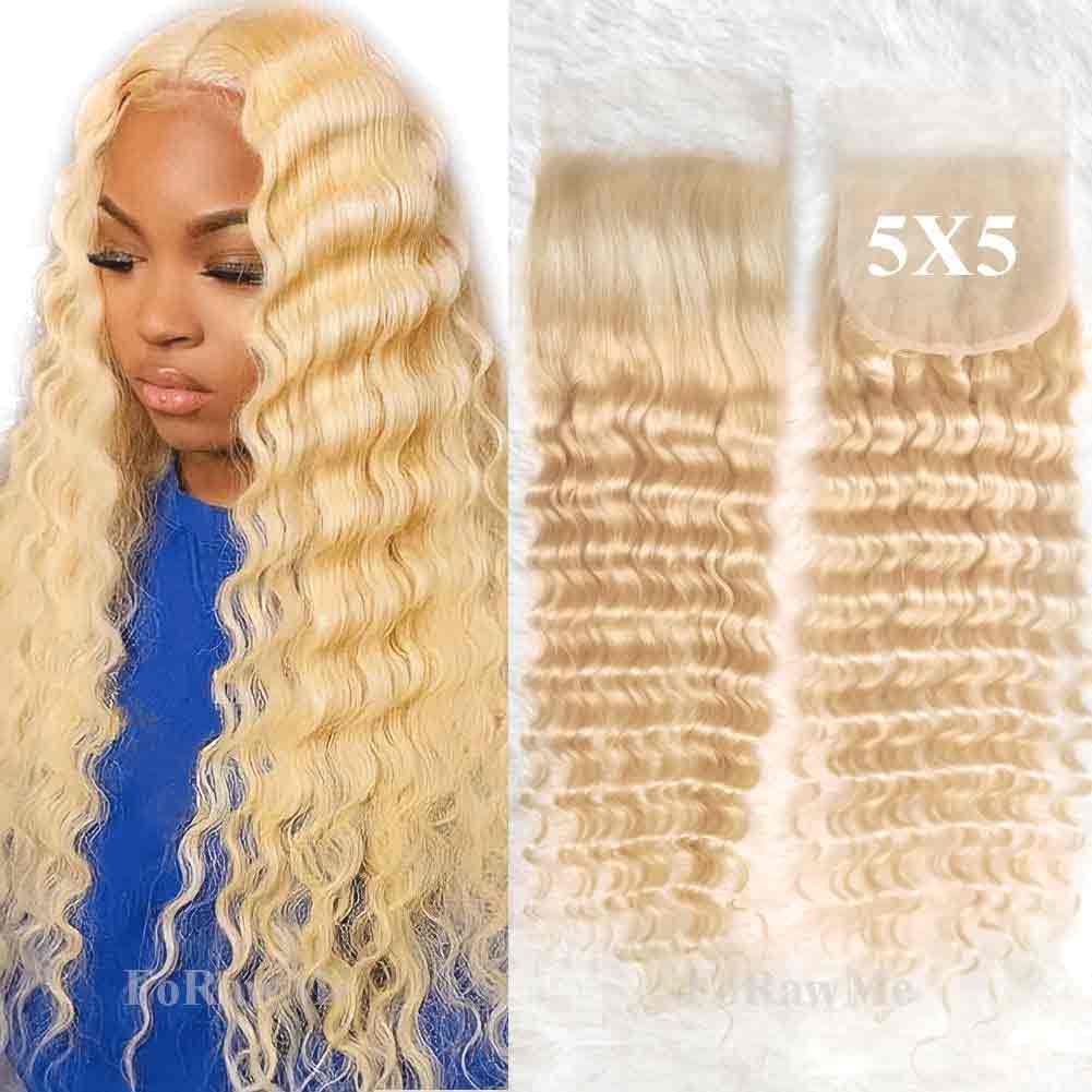 5X5 HD Lace Closure 613 Blonde Human Hair Deep Wave Swiss Lace, Skin-melt Lace, Invisible Lace – Virgin Remy Hair