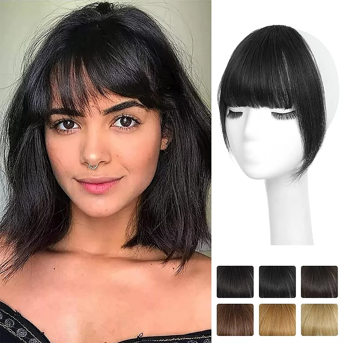 Wispy Clip in Bangs 100% Unprocessed Human Hair Extensions Curved Bangs Clip on Hair for Women Fringe with Temples Hairpieces for Daily Wear 9 Colors – Natural Look
