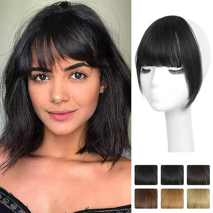 Wispy Clip in Bangs 100% Unprocessed Human Hair Extensions Curved Bangs Clip on Hair for Women Fringe with Temples Hairpieces for Daily Wear 9 Colors – Natural Look