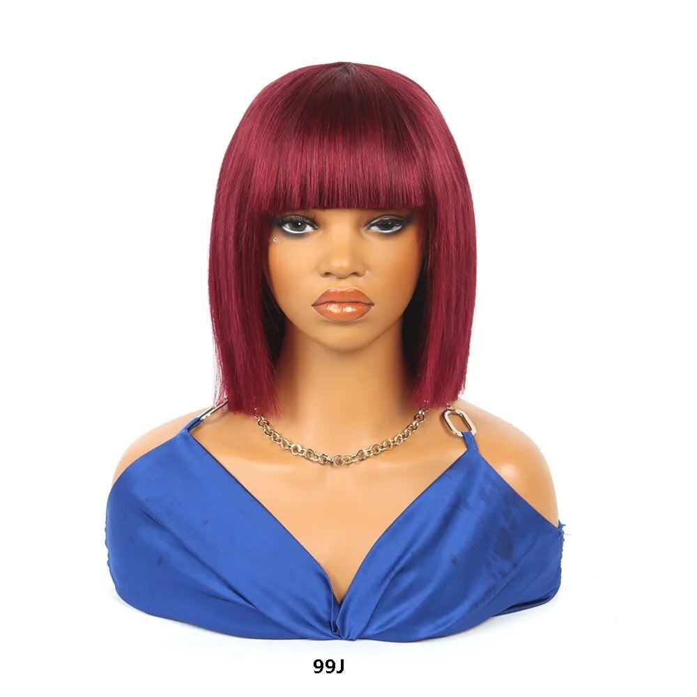 99J Burgundy Straight Short Bob Wig – 10 Inch Human Hair