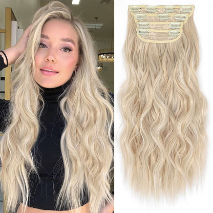 Clip in Long Wavy Synthetic Hair Extension 20 Inch 4PCS 180g Thick Hairpieces Fiber Double Weft Hair for Women – 23 Colors