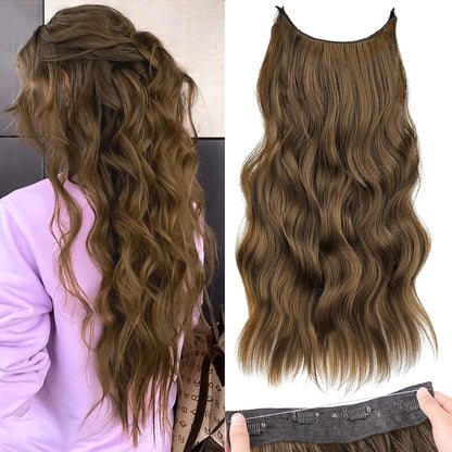 Halo Hair Extensions Invisible Wire Clip on Synthetic Wave Clip Ins Hair 20 Inch – Lightweight, Easy Install, Natural Look
