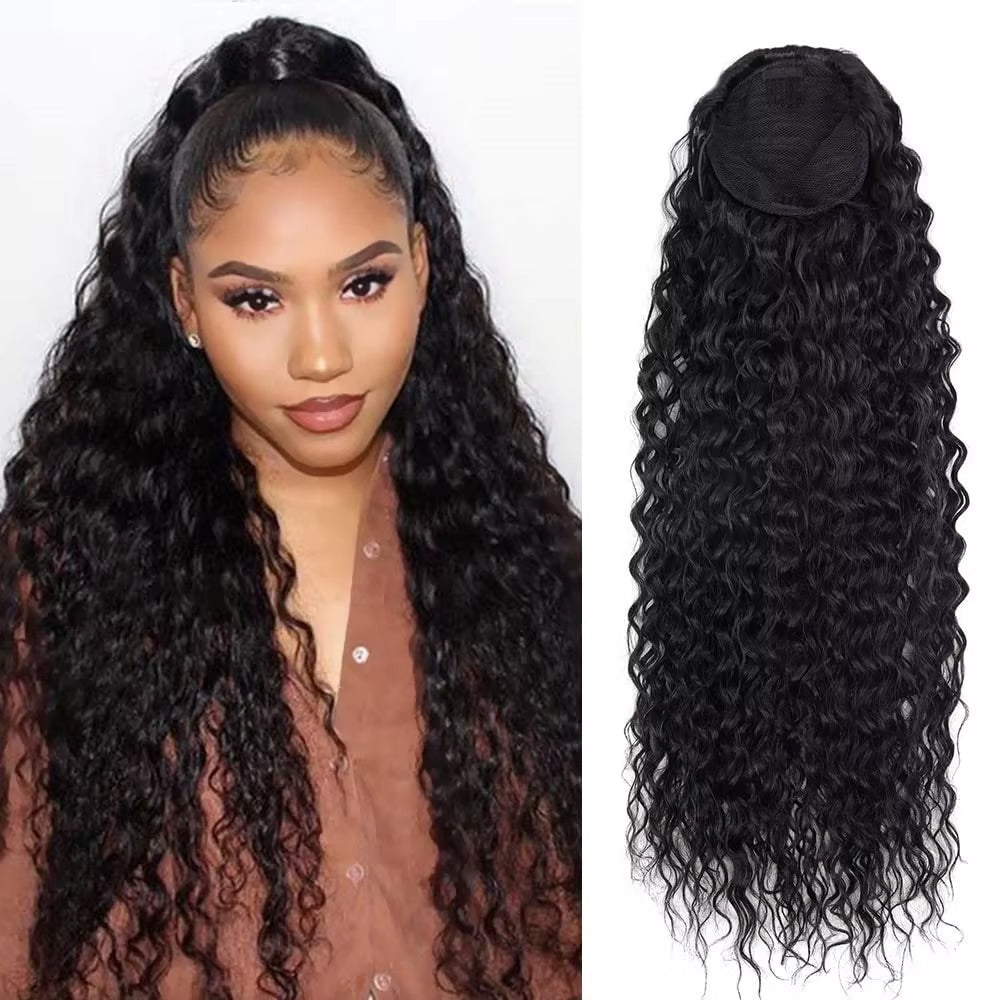 Mink Hair Clip in Draw String Ponytail Body Wave Deep Wave – 100% Human Hair, Adjustable Drawstring, Instant Glam