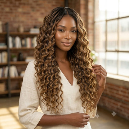 #4P27/30 Burmese Curly Crochet 100% Human Hair - Dark Brown to Honey Gold to Medium Auburn Boho Braiding Hair For Miracle Knots (50g/Pack)