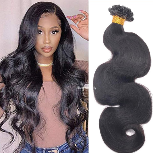 Flat K Tip 100% Premium Human Hair Extension – Body Wave Black