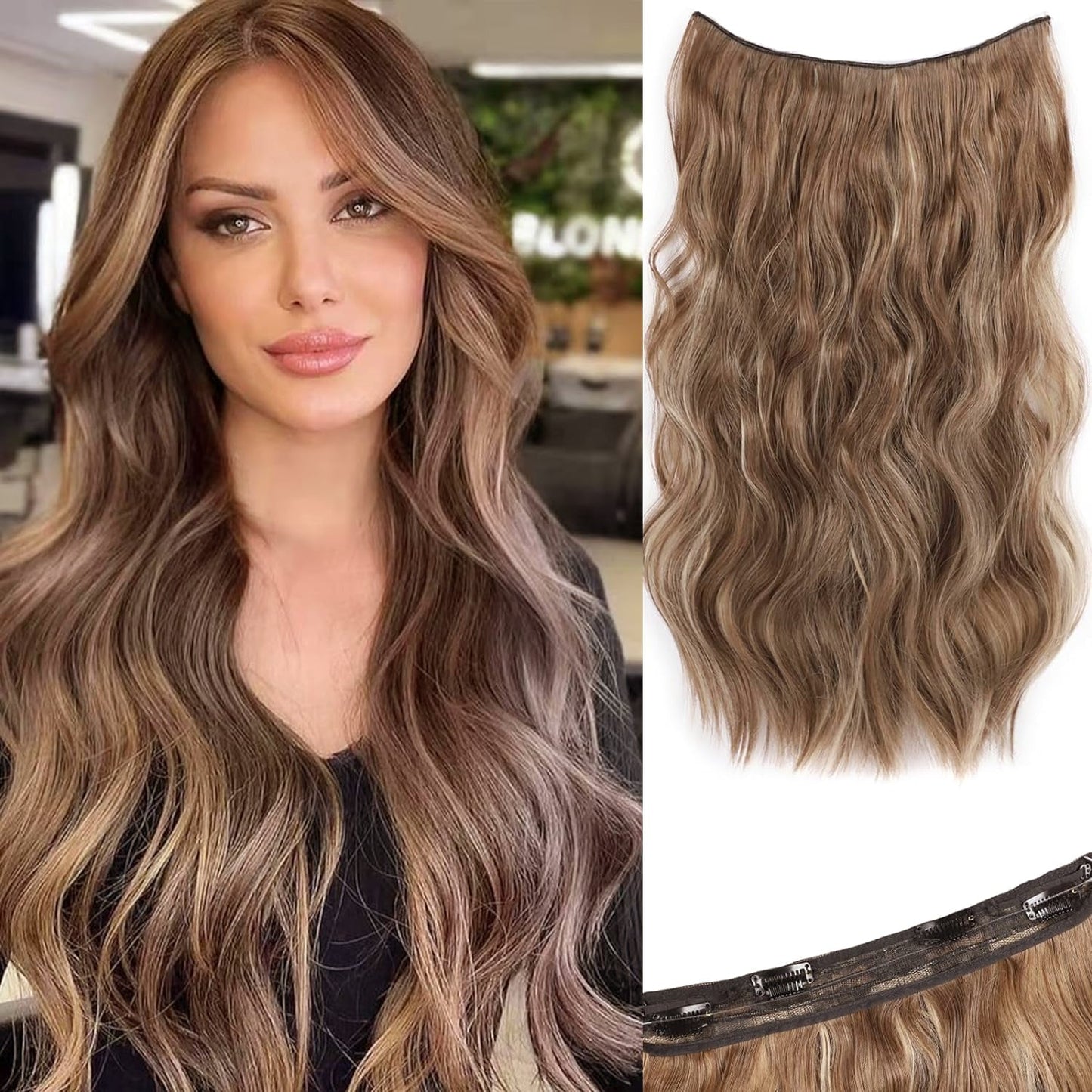 Halo Hair Extensions Invisible Wire Clip on Synthetic Wave Clip Ins Hair 20 Inch – Lightweight, Easy Install, Natural Look