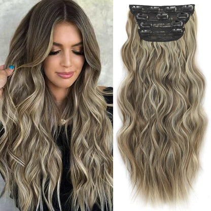Clip in Long Wavy Synthetic Hair Extension 20 Inch 4PCS 180g Thick Hairpieces Fiber Double Weft Hair for Women – 23 Colors