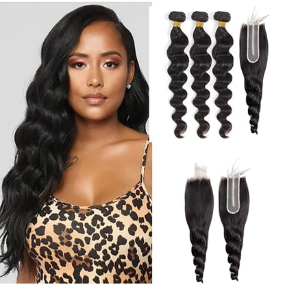 3 Bundles with 2x6 HD Lace Closure Loose Wave 100% Virgin Human Hair